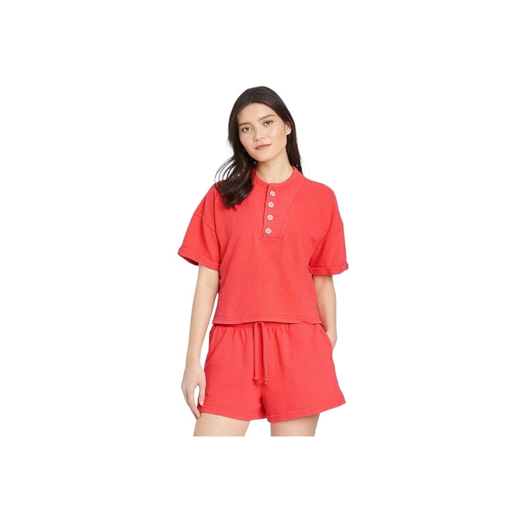 Universal Thread Women's Short Sleeve French Terry Henley Shirt